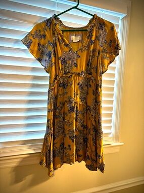 Anthropologie Mustard Yellow Floral Dress